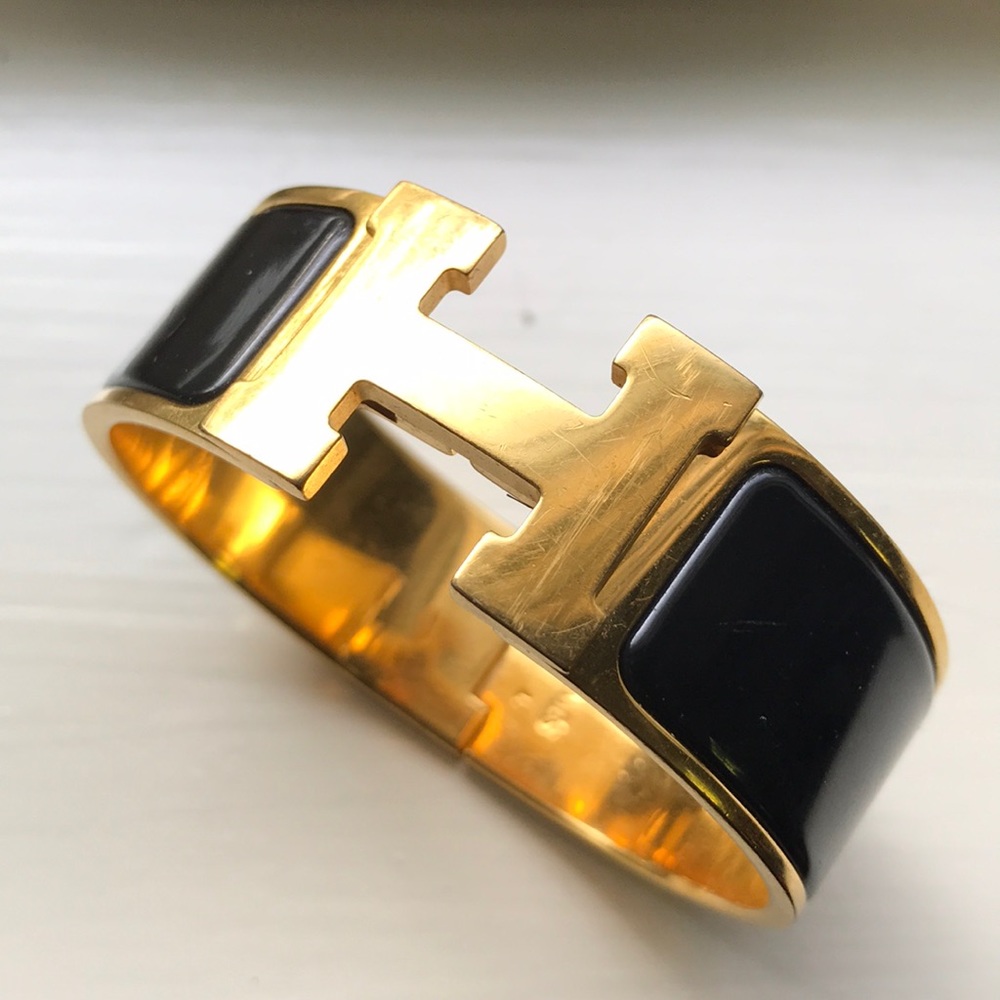 Hermès Clic Clac H Black Enameled Bracelet